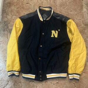 Steve‎ And Barrys Vintage Navy Leather Jacket Midshipman NCAA Football Size M